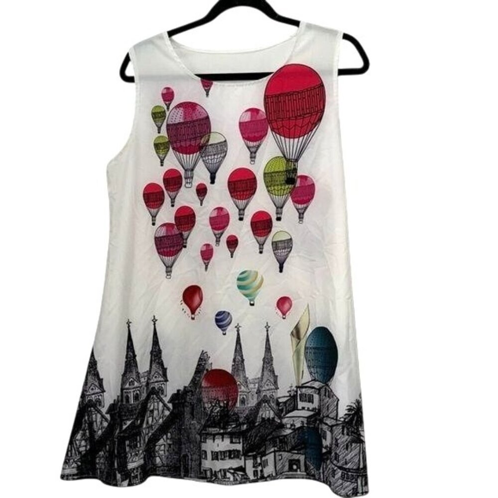 Balloon Print Sleeveless A-Line Dress L Polyester & Spandex